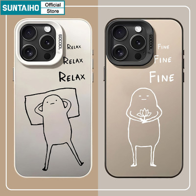 Suntaiho Đơn Giản Ngộ nghĩnh Hoa Sen Dòng Người Họa Tiết Trong Suốt Mờ Dành Cho Iphone 16 15 14 13 12 11 Pro Max IMD TPU Silicon Cao Cấp Chống Sốc Ốp điện thoại