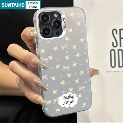 Suntaiho Thẩm Mỹ Vỏ Hoa Họa Tiết Nơ Ốp lưng IPhone 11 12 13 14 15 16 Pro Max IP TPU Silicone IDM Cứng Cao Cấp Chống Sốc Ốp Lưng