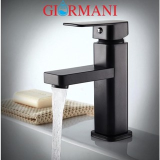 Vòi lavabo chậu rửa mặt một lỗ vuông nóng lạnh SNL03 màu đen kèm đôi dây cấp inox