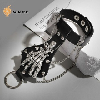MKEB Vòng tay đinh tán, Nhẫn tay đinh tán Vòng tay đầu lâu, Vòng tay cổ điển hợp thời trang cổ điển phóng đại có dây chuyền Unisex