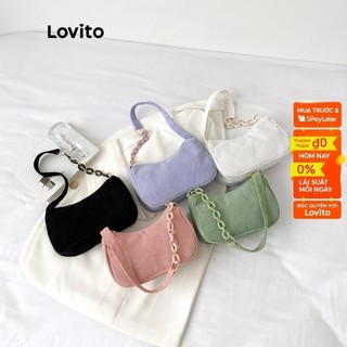 Túi đeo vai LOVITO nhỏ cứng có lớp lót màu trơn chuỗi xích thường ngày cho nữ L48BA011 (trắng/ hồng/ tím/ xanh lá/ đen)