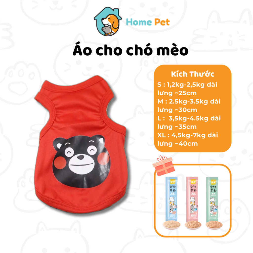 Áo Cho Chó Mèo Ba Lỗ Hoạt Hình - Quần Áo Cho Chó Poodle, Con, Lớn, Mèo, Thú Cưng