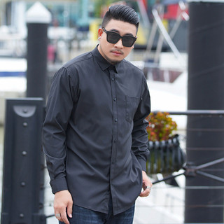 Áo Sơ mi BIGSIZE (80-150kg) Tay dài trơn màu đen, thanh lịch, sang trọng, chuẩn phom Bigsize - GASIMAN