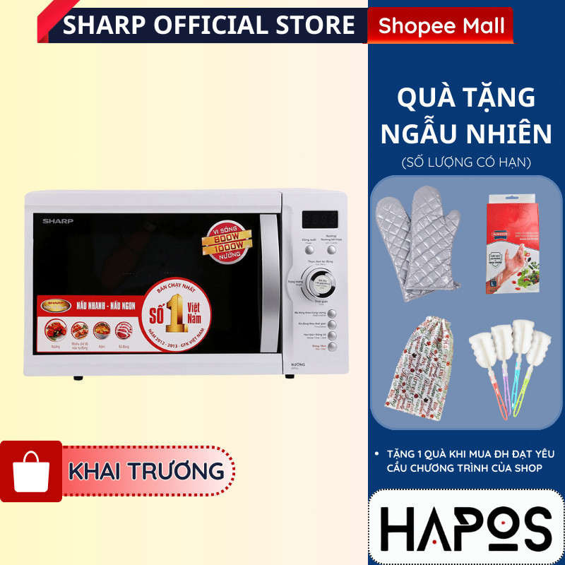Lò vi sóng có nướng Sharp 23 Lít Chính hãng, 1000W 5 mức công suất R-G371VN-W - BẢO HÀNH 15 THÁNG - HAPOS OFFICIAL