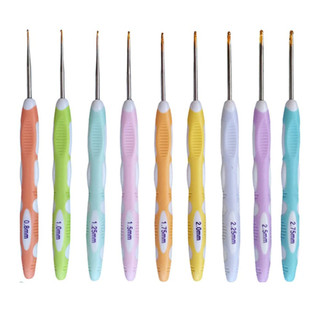 9 chiếc 0.8-2.75 mm áo len kim đan dụng cụ tpr hai màu silicone nhựa tay cầm nhôm móc đan dụng cụ áo len kim