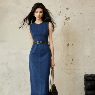 [Hàng có sẵn] Đầm không tay cổ tròn khí chất Slim-fit Slimer Look Denim Dress Thời trang All-
