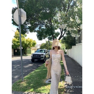 Phong Cách Nhẹ Nhàng Bướm Kẹp Ống Top Đầm Mùa Hè Phong Cách Mới Ngọt Ngào Sling Đầm Hoa Pháp Dài