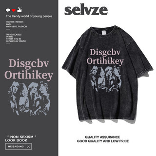 SELVZE Street hip-hop in hình cotton nguyên chất thoải mái ngắn tay áo retro oversize dáng rộng áo thun unisex