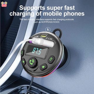 Xe Hơi Bluetooth 5.0 Bộ Phát FM Bộ Thu Âm Thanh Cuộc Gọi rảnh Tay Với USB PD Sạc Nhanh Cáp Sạc 3 Trong 1 Cho IPhone Huawei YKT