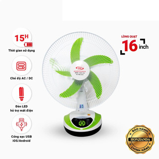Quạt sạc tích điện honjianda hjd-fl316 loại 2 bình - hàng chính hãng