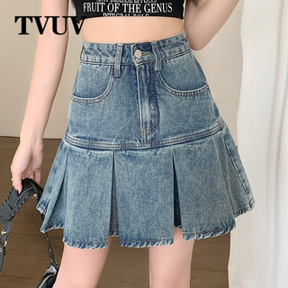Váy Denim xếp ly giảm béo màu trơn TVUV Plus Size 30259
