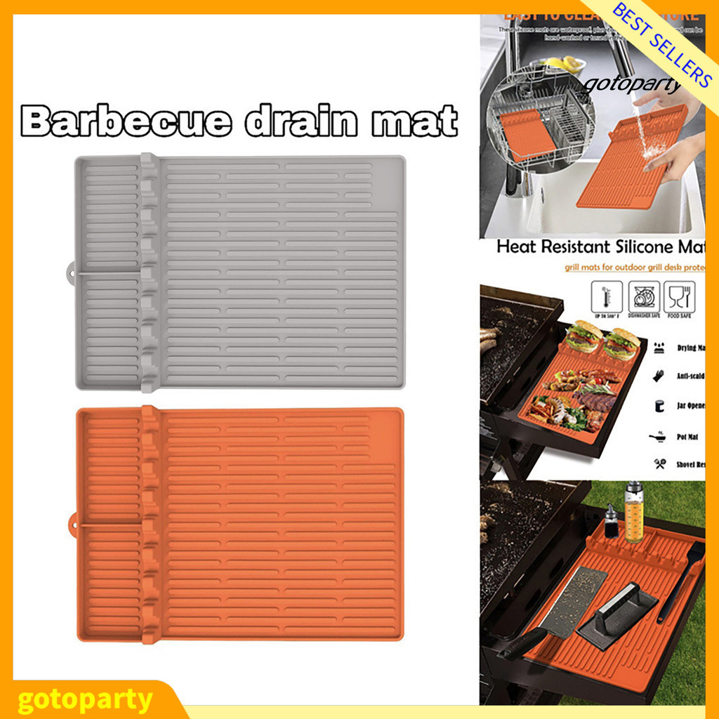 [Gotopty] 2 Cái Kệ Nướng Bên Thảm Silicon Chịu Nhiệt Chống Trơn Trượt BBQ Lưới Thảm Thìa Dầu Nhỏ Giọt Nướng Nóng Miếng Lót Nướng Khay Chuẩn Bị Nhà Bếp Mặt Bàn Thoát Nước Thảm