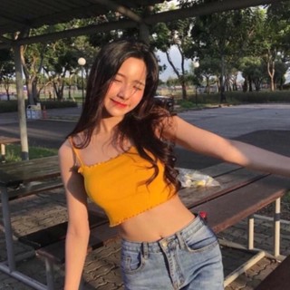 Áo Hai dây Len Tăm viền bèo cuốn biên phom croptop mã 01