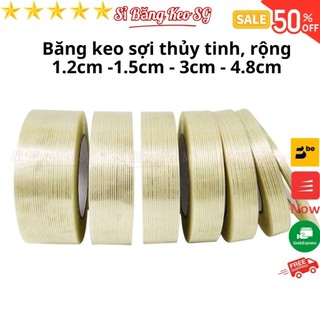  SKU344 - 1 Cuộn băng keo sợi thủy tinh rộng 1.2cm -1.5cm - 3cm - 4.8cm dài 50 mét lõi siêu mỏng 