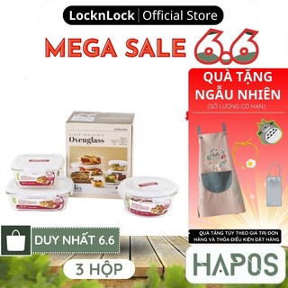 Bộ 3 hộp thủy tinh LocknLock Euro LLG214S03 dùng được trong lò vi sóng - Chính Hãng - HAPOS MALL OFFICIAL