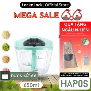 Xay tỏi ớt LocknLock bằng tay 650ml Chính hãng 3 lưỡi dao thép không gỉ, làm đồ ăn dặm cho bé CKS309GRN - HAPOS OFFICIAL