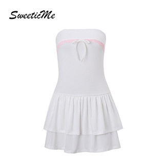 SweeticMe Váy Nữ Thời Trang Mới Màu Sắc Tương Phản Ôm Vừa Viền Đầm Chữ A Gợi Cảm