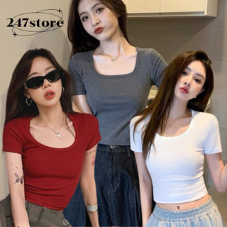 Áo thun cổ vuông dáng ngắn chất thun co giãn (kèm mút ngực) 168.fashion AoBbtcovuong293/P2k7