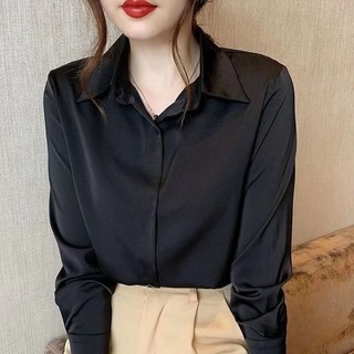 Long Sleeve Non-Ironing Shirt2024Shirt Anti-Wrinkle Spring Formal Work Clothes for College Students Women Thin Black Anti-Wrinkle Base TRV8