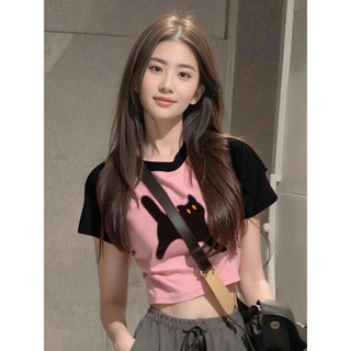 Áo baby tee Áo Thun ôm body Áo y2k Áo thun ngắn tay Raglan màu sắc tương phản dành cho nữ Dopamine mặc áo ngắn Slim-Fit