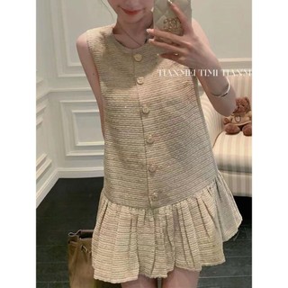 Váy Vest không tay Tính khí ngọt ngào Giảm tuổi Váy chữ A nhỏ Váy nữ Hàn Quốc Hàng có sẵn