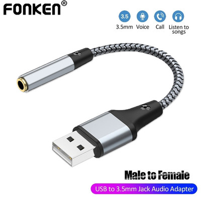 Fonken USB sang 3,5mm Bộ chuyển đổi âm thanh Jack cắm 3,5 mm Nữ USB Card âm thanh gắn ngoài Tai nghe Micphone Adapter