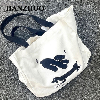 Dây đeo vai / túi xách bằng vải Canvas HANZHOU, họa tiết hoạt hình in hình dung tích lớn, phong cách Hàn Quốc, phù hợp cho nữ