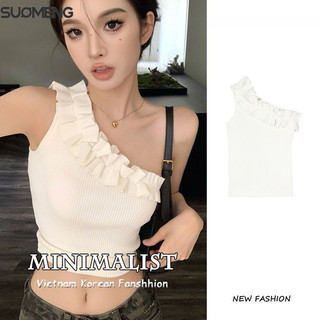 Suomeng Đôi Dòng Tối Giản Labo Tank Top Dệt Kim Gợi Cảm Cao Cấp Nữ