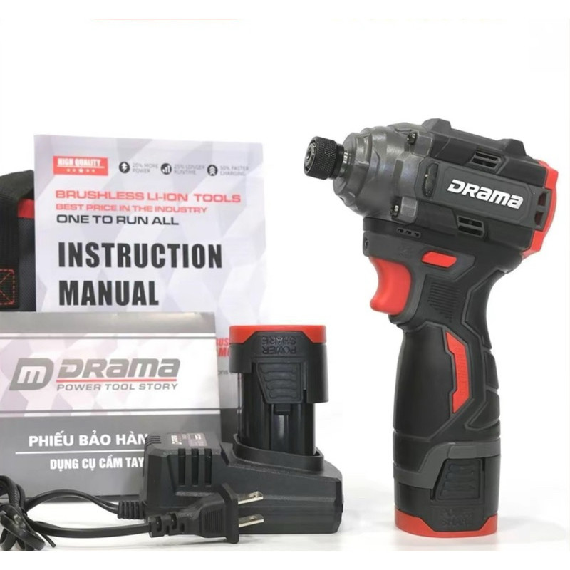 Máy chuyên vít búa pin DRAMA FLEX 5818, 160Nm, Không Chổi Than, Tặng 1 túi vải