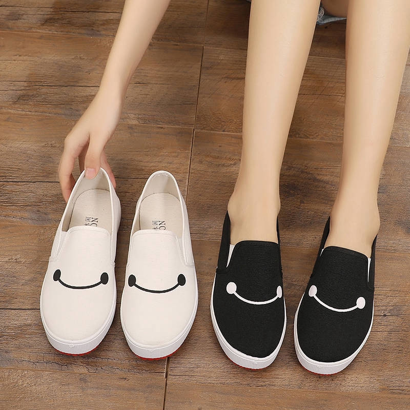 Giày Nữ✨Xiaoyulu nữ thời trang canvassmile mặt sneaker nữ đi học giày đế bệt009 LK0A