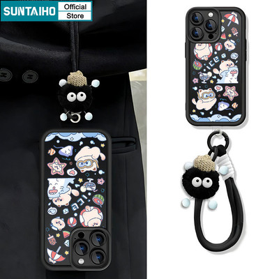 Suntaiho Vỏ Dễ Thương Có Dây Buộc Họa Tiết Động Vật Hoạt Hình Ốp Điện Thoại Cho Iphone 16 15 14 12 13 11 Pro Max IP 7 8 Plus Iphon X XR XS Max Silicon Mềm Cao Cấp Chống Sốc Ốp Lưng