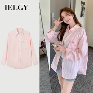 Áo sơ mi sọc màu hồng IELGY Áo mỏng dáng rộng thông thường dành cho nữ