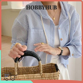 Áo khoác chống nắng HOBBYHUB, Áo sọc đơn ngực, Áo Cardigan ngắn màu tương phản thời trang dành cho nữ Cô gái