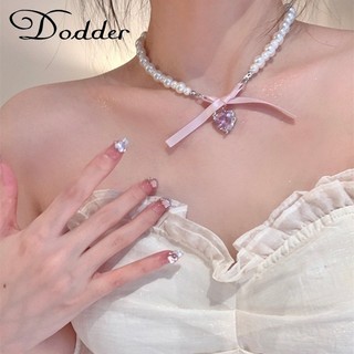 Dodder Thanh Lịch Ngọc Trai Vòng Cổ Cho Nữ Ngọt Hồng Nơ Zircon Trái Tim Hạt Dây Chuyền Phụ Kiện Trang Sức