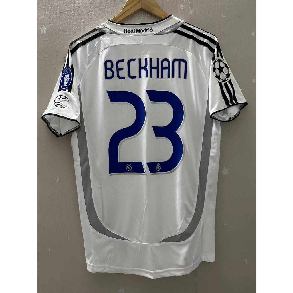 06 07 Real Madrid BECKHAM RONALDO SEORGIO RAMOS 2006 2007 Sân nhà Retro Áo bóng đá Tùy chỉnh Áo thun