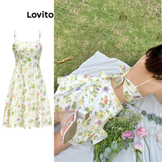 Đầm Lovito có dây buộc họa tiết hoa nhí phong cách thường ngày cho nữ L83ED090
