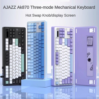 Ajazz Ak870 Bàn Phím Cơ Ba Chế Độ 2.4g Bluetooth Không Dây Trao Đổi Nóng RGB Núm Màn Hình Bluetooth Không Dây Esports Game Gioăng Văn Phòng Trò Chơi