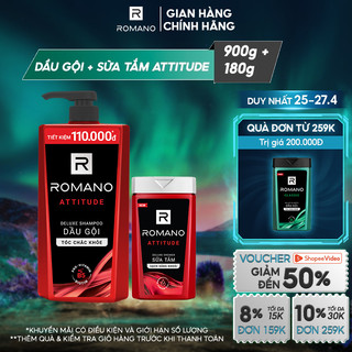 Combo Dầu gội Romano Attitude 900g + Sữa tắm hương nước hoa Attitude 180g