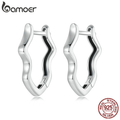 Bamoer 925 Sterling Sliver Vòng Bông Tai Thiết Kế Sóng Quà Tặng Trang Sức Cho Nữ