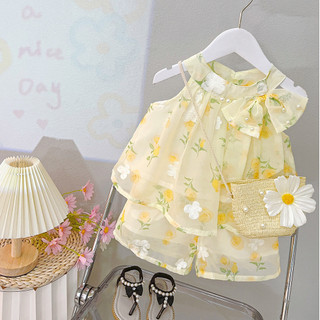 Bộ Áo Quần Màu Vàng Hoa Cúc Mùa Hè Túi Cói Bé Gái 1 2 3 4 5 Tuổi MINTSCLOSET Quảng Châu GA2216