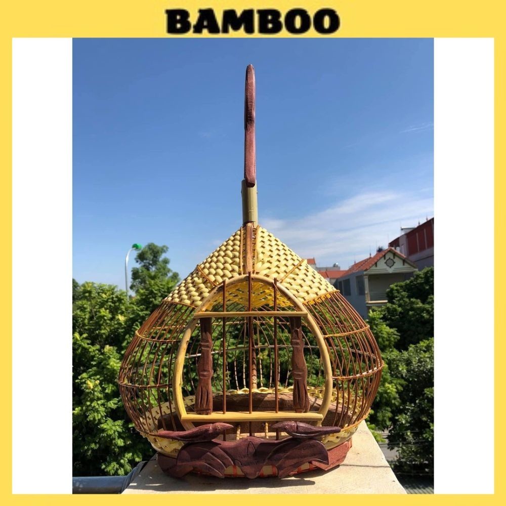 Lồng cu gáy Bamboo lồng nuôi chim cu gáy quả đào đẹp chất liệu cao cấp