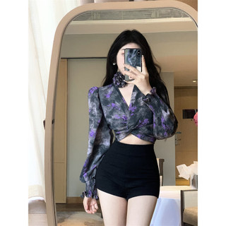 Liasynn Pháp Pure Desire Retro Hoa Cao Cấp Phối Ren Tất Cả Trận Đấu Mỏng Hơn Nhìn Ngắn Top Hoa Ren Áo Sơ Mi Top
