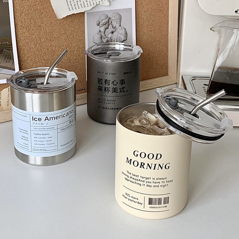 [KÈM ỐNG HÚT] Bình nước giữ nhiệt, ly giữ nhiệt Iced Americano inox 304 đúc liền khối cao cấp có nắp đậy | BigBuy360 - bigbuy360.vn