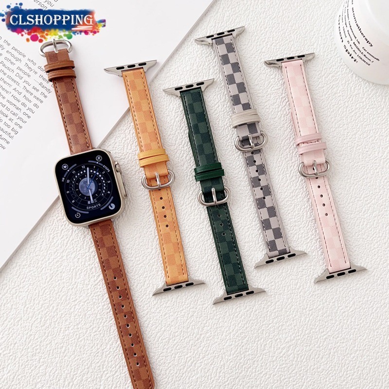 Dành Cho iWatch Ultra 2 Dây Da Kẻ Sọc 49mm 41mm 45mm Cho Apple watch Series 9 7 6 SE 5 4 44mm 40mm V