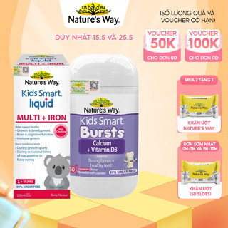 Combo Bổ Sung Canxi và Sắt Nature's Way Kids Smart Liquid Multi + Iron và Calcium + Vitamin D3 Burstlets