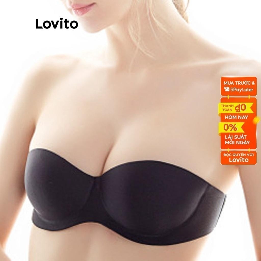 Lovito Áo Ngực Không Dây Hở Lưng Có Mút Tháo Rời Được Màu Trơn Dành Cho Nữ L344L016 (Đen / Mơ)