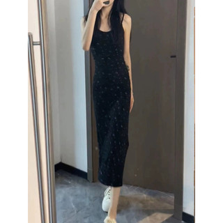 Váy 2 dây Váy trễ vai Váy đi biển Váy cottagecore Đầm dài Váy Ngắn Gợi Cảm Mùa Hè Phong Cách Mới Đen Mỏng Pháp Hoa Sling Đầm Nữ