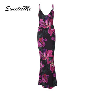 SweeticMe Nữ Thời Trang Mới Gợi Cảm Cổ Chữ V Ôm Phù Hợp Với Nhân Quả Kỳ Nghỉ Bộ Váy Dài