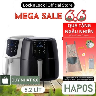 Nồi chiên không dầu điện tử 5,2L LocknLock Chính hãng, Kèm chảo nướng bánh EJF357BLK 1800W - HAPOS OFFICIAL