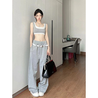Bộ Đồ Thể Thao Thường Ngày Mùa Hè, Áo Ba Lỗ Giả Hai Chiếc Dễ Phối Phong Cách Hot Girl, Quần Ống Rộng Thiết Kế Thon Gọn
